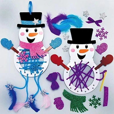 Image of Baker Ross AX515 Snowman Dream Catcher Kit Pack of 4, Creative Christmas Art and Craft Supplies for Kids to Make, Decorate Display