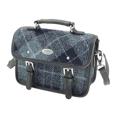 Image of Glen Appin Harris Tweed Bervie Mini Satchel Bag With Adjustable &amp; Removable Shoulder Strap (95 Grey Check)