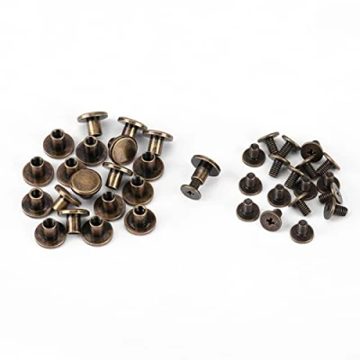 Image of Leather Craft Rivets, 20Sets Brass Button Studs Rivets Flat Head Screwback Nails for DIY Belt Strap Purse Wallet Handbag Decoration(6.5mm)