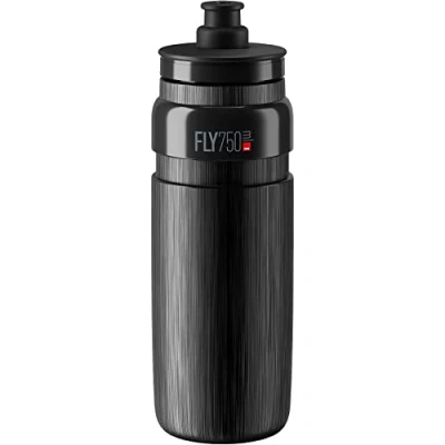 Image of Elite Fly Lightweight Cycling Bottle Black/Grey, 750ml / 0.75L Bidon Flask Vessel Cup Canteen Water Storage Drinking Drink Liquid Fruit Juice Energy Powder Store Container Ultralight Super Corsa