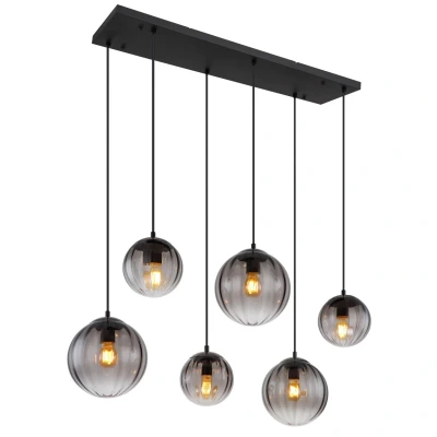 Image of Dallerta Cluster Pendant Ceiling Light Matt Black Smoke Glass Shade 6x E27
