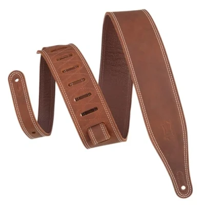 Image of Levy&#039;s Leathers Butter Double Stitch 2.5&quot; wide Garment Leather Guitar Strap; Deluxe Series Brown (M17BDS BRN)