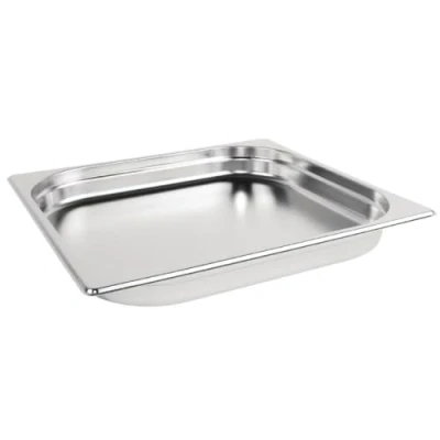 Image of Vogue Stainless Steel 2/3 Gastronorm Tray 40 mm Deep, Silver, Capacity: 3.5 Litre, GN Pan, Food Safe Steel, Stackable, Lid Sold Separately, K810