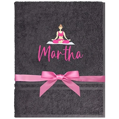 Image of TeddyT&#039;s Personalised Embroidered Yoga Bath Towel (Charcoal Grey)