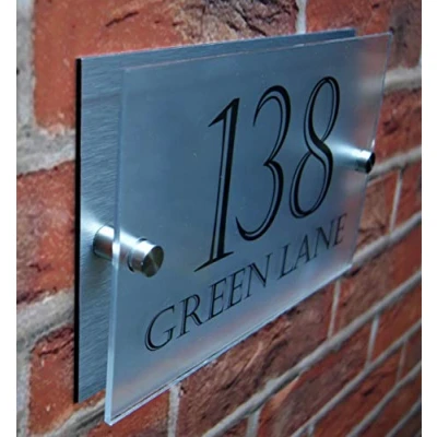 Image of Modern Dual Layer House Sign Plaque Door Number Street Name Acrylic &amp; Aluminium Composite