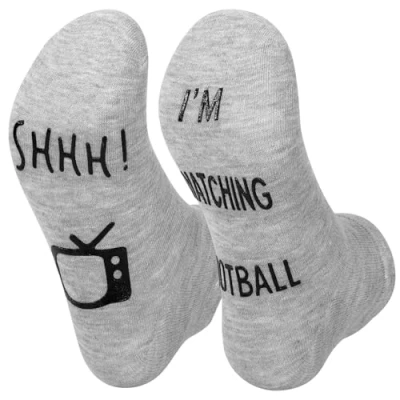 Image of Vinsani &#039;Shhh I&#039;m Watching Football&#039; Funny Ankle Socks, Gift For Football Fans Grey