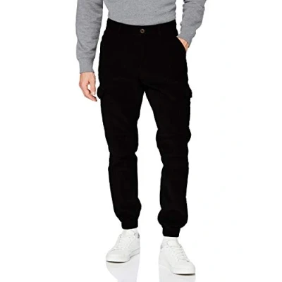 Image of Urban Classics Men&#039;s Corduroy Cargo Jogging Pants Trouser, Black, S