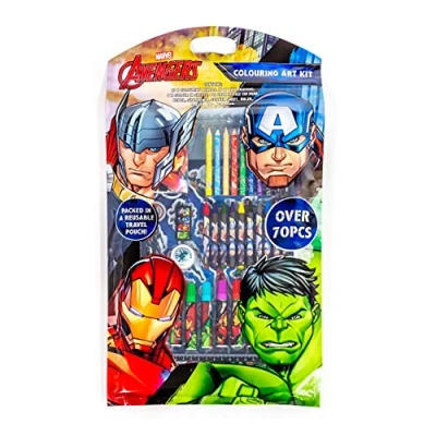 Image of Avengers Marvel Colouring Art Kit Arts and Craft Kits for Kids Reusable Travel Pouch, in Sheets, Range of Stationery Supplies, Stickers Memo Pad Gifts Him