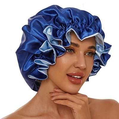 Image of Satin Bonnet for Natural Hair Bonnets Black Women Silk Curly Cap Sleeping Sleep Bonnet（Royal Blue）