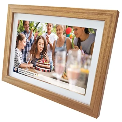 Image of DENVER PFF 1542LW 15.6 Inch Wifi Digital Photo Frame with Touch Screen Oak Wood Frame, Send &amp; Videos by App IPS Display Very Easy To Use