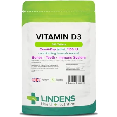 Image of Lindens Vitamin D3 1000IU 360 Tablets Immune System, Bones, Teeth, UK Manufacturer Support (4 Months Supply) Suitable for Vegetarians Letterbox Friendly