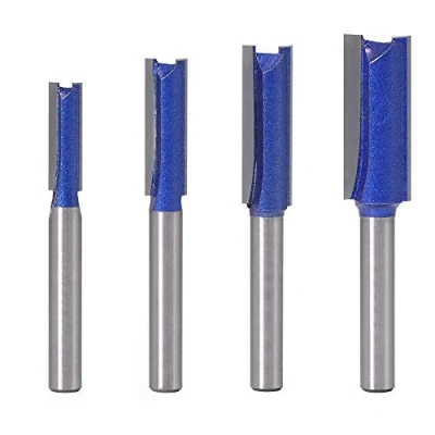 Image of Gasea 4pcs 1/4&quot; Shank Double Flute Straight Router Bit Set Woodworking Trimming Cutter 5/16&quot; 3/8&quot; 1/2&quot;