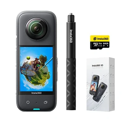Image of Insta360 X3 Beginner&#039;s Bundle Waterproof 360 Action Camera with 1/2 Inch Sensor, 5.7K 360, 72MP Photos, Stabilization, 2.29 Touch Screen, Vibration Feedback, AI Editing, Live Streaming