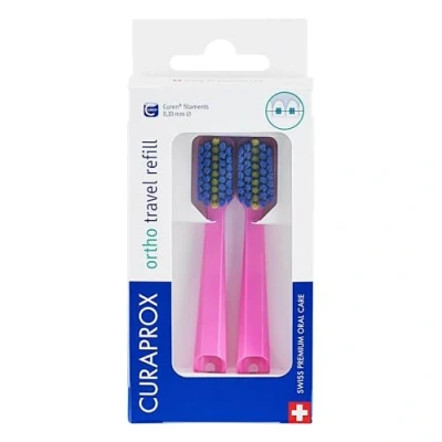 Image of Curaprox CS 5460 Ortho Travel Refill, Brush Heads for Toothbrush, Duo Pack, Pink