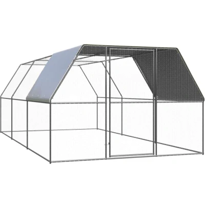 Image of vidaXL Galvanised Steel Chicken Cage Hen House 3 x 6 2 m, Water Resistant Roof, Hinged Lockable Door for Outdoor Use