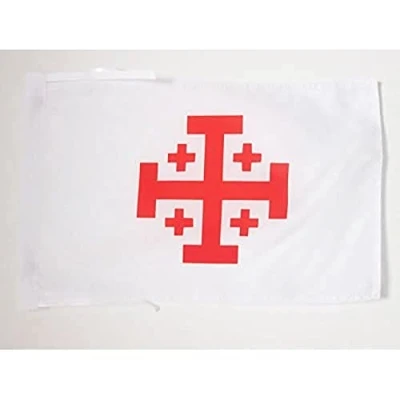 Image of AZ Flag Order of the Holy Sepulchre Jerusalem 18&#039;&#039; x 12&#039;&#039; 100% Polyester Catholic Small Banner with Two Cords Fade Resistant Vivid Colors 18x12 in 45x30 Cm