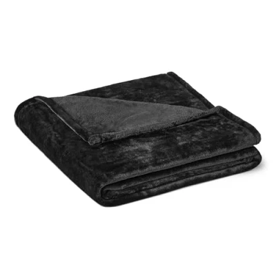 Image of Amazon Basics Soft Fluffy Fleece Throw Blanket, Lightweight Cozy Blanket for Couch &amp; Sofa, 127 x 152 cm, Black