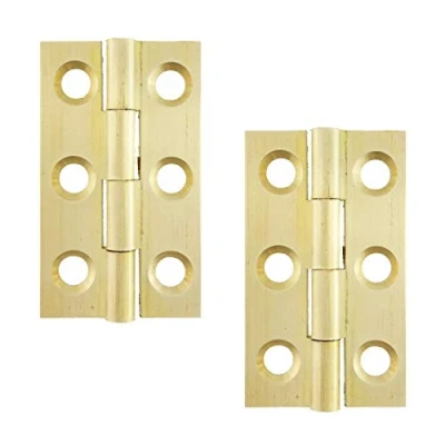 Image of H&amp;E™ 1½&quot; x ⅞&quot; Inch 38mm 22mm 1.3mm Pin Lock™ Butt Hinges 1 Pair (2 Hinges) Natural Satin Brass