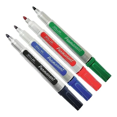 Image of DOLLAR 4 x 2.0mm Bullet Tip Allmark BLACK BLUE RED GREEN Permanent Markers Pens