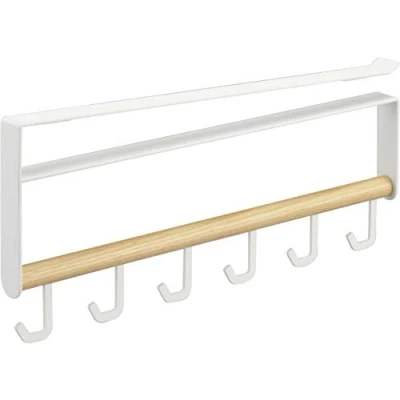 Image of Yamazaki 3156 Tosca Under Shelf Kitchen Tool Hooks, White, Steel/Wood, Minimalist, 2 x 30 15.5 cm