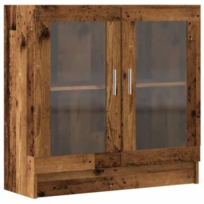 Image of vidaXL bookcase/storage cabinet with glass doors engineered wood modern style old color 82.5x30.5x80 cm living room/office/book display