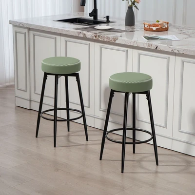 Image of Swivel Bar Stools Set of 2, pu Leather Barstools with Footrest Homcom