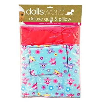 Image of DOLLSWORLD from Peterkin Deluxe Doll&#039;s quilt &amp; Pillow soft fabric and pillow, for Dolls up to 46cm (18&quot;) Accessories Ages 18m+