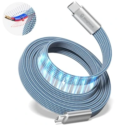Image of Magtame USB C Cable, Flat 240W Magnetic to 1M 5A Nylon Braided Fast Charging Type Cable for iPhone 15/15 Pro/19 Pro Max Samsung Mac_Book, Original Design Patent Product