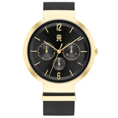 Image of Tommy Hilfiger Analogue Multifunction Quartz Watch for Women with Black Stainless Steel mesh Bracelet 1782540