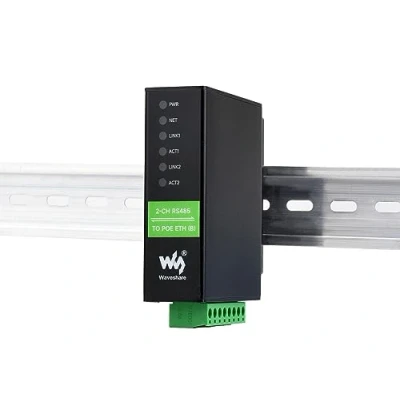Image of 2 Ch RS485 to POE Ethernet Converter Industrial Isolated Serial Server, Independent Operation, Dual Eth Ports, Modbus Gateway MQTT JSON Support, Rail mount Metal Case