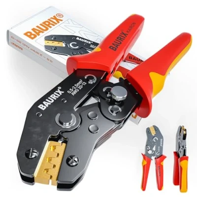 Image of BAURIX® Crimping Pliers for Lugs [0.50 2.50mm²] Electrical Connectors Tool Flat Receptacle