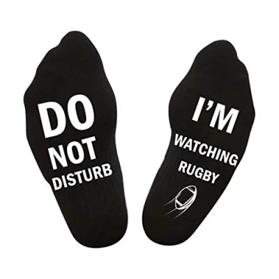 Image of WEKNOWU Do Not Disturb I&#039;m Watching Football or Rugby Socks Novelty Funny for Men Women Gifts (Black)