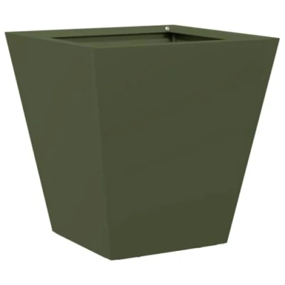 Image of vidaXL Garden Planter Outdoor Flower Pot Patio Box Olive Green Steel 30x30x30cm Ideal for Gardens, Balconies, Patios Study &amp; Durable Ample Planting Space Versatile with Custom Drainage