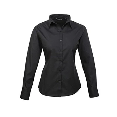 Image of Premier Women&#039;s poplin Long Sleeve Blouse, Ladies Plain Work Shirt Black Size 14
