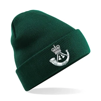 Image of PSave The Rifles Insignia Mens Premium Embroidered Beanie Hat, Bob Hat British Army Military (Green)