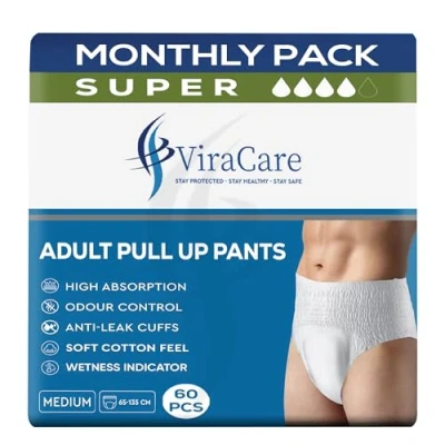 Image of 60 x Incontinence Pants Men &amp; Women with Wetness Indicator Soft Stretch Waistband Adult Nappies Waist Size Medium 65 135 cm Diapers (Medium)