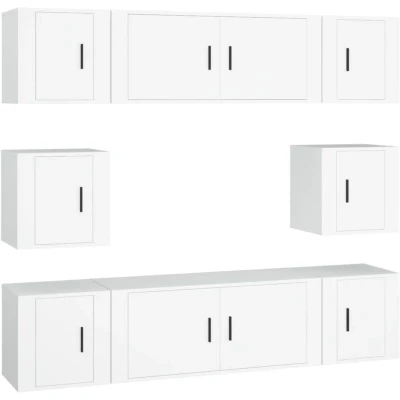 Image of vidaXL 8 Piece TV Cabinet Set White Engineered Wood