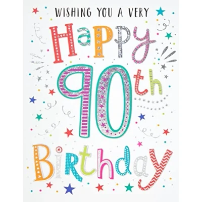 Image of Piccadilly Greetings Modern Milestone Age Happy Birthday Card 90th 8 x 6 inches Regal Publishing, redgreyyellowgreen