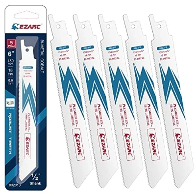 Image of EZARC Reciprocating Saw Blade Bi Metal Cobalt Sabre Blades for Thin Cutting 150mm 18TPI R622PT (5 Pack)