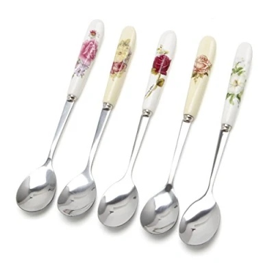 Image of follwer0 Ceramic Handle Spoon Dessert Coffee Spoons Ice Cream Teaspoon