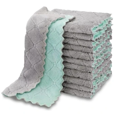 Image of AIDEA Dish Cloths 12 Pack, Absorbent Coral Fleece Kitchen Cloth Cleaning Cloths,Premium Microfibre Cloths,16X27CM