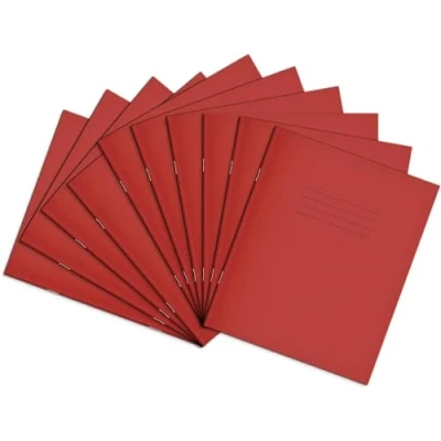 Image of Rhino 8 x 6.5 Exercise Books, 48 Page / 10mm Squared Paper Notebook, 10 Pack, Writing Book, Office &amp; School Stationery Supplies, Red