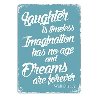 Image of Laughter is Timeless.Disney Quote Blue. Metal Wall Sign Plaque Art Inspirational