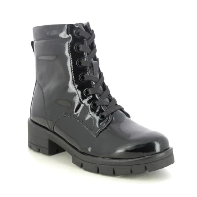 Image of Jana Women&#039;s Lace Boot Heel 8 25263 43 Ankle, Black (Black Varnish), 4 UK