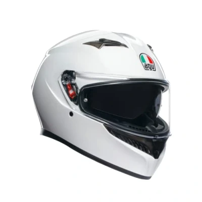 Image of AGV Helmet K3 E2206 MPLK, Men Motorbike Helmet, Full Face ECE with Sweat Absorption, Spoiler, Air Vents and Scratch Resistant UV Visor, Intercom Ready, White