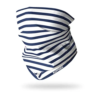 Image of Ruffnek FRENCH BLUE BRETON STRIPE Multifunctional Headwear Tube Neck warmer, scarf/snood ONE SIZE for Men, Women &amp; Children