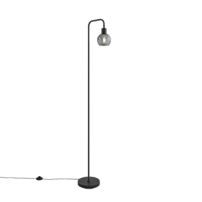 Image of Qazqa Art Deco Floor lamp Black with Smoke Glass Vidro Suitable for LED E27 1 Light Living Room I Bedroom