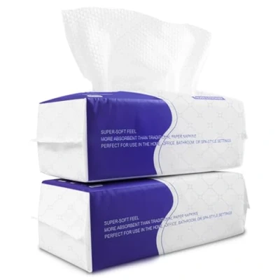 Image of Disposable Face Towel 120 Count Cotton Tissue Dry Wipes Cloths for Women, Ultra Soft CleanTowels Washing Face, Makeup Removing 20x20cm (Pearl Pattern)