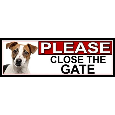 Image of SHAWPRINT Jack Russel PLEASE CLOSE THE GATE METAL SIGN 266mm x 87m. (866H2)