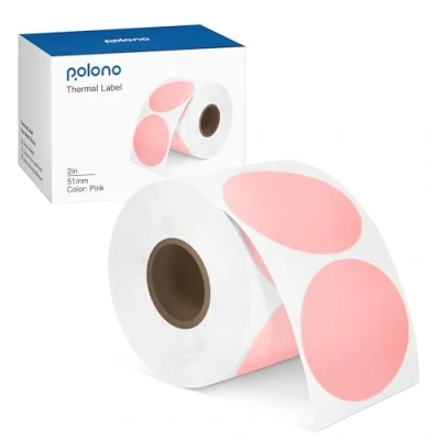 Image of POLONO 2&quot;（50mm）Pink Circle Direct Thermal Labels, Self Adhesive Stickers Printer Labels for Address, Shipping, DIY Design, QR Code, 750 Labels/Rollo